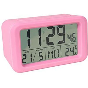 fisura. - Digitale wekker in roze met led, stille groene wekker, datum- en temperatuurweergave, 2 alarmen, snooze-knop, digitale wekker met batterijen, 12 x 5,5 x 7 cm
