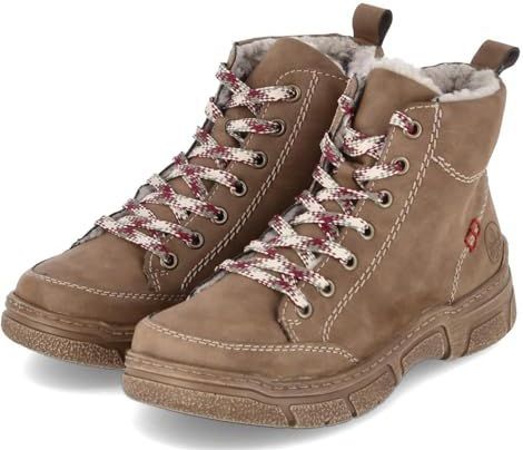 Rieker - Veterlaarsjes - Lichtbruin - Imitatieleder - Platte Hak