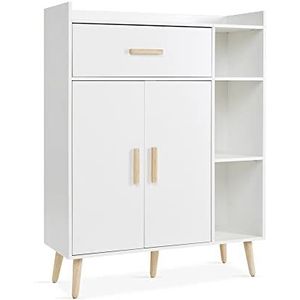 Meerveil Commode, dressoir bijzetkast met laden en 2 deuren verstelbaar plankvlak hout vrijstaand wit H1071ST06WT 82 x 30 x 106 cm