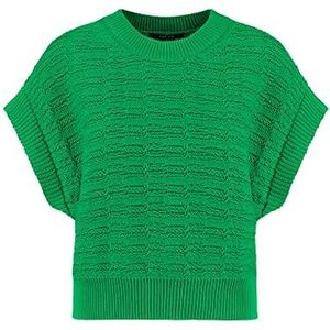 Taifun Dames pullunder overgesneden schouders, mouwloze pullover 3/4 mouw polokraag pullunder effen kleuren, Cosmic Green, 44