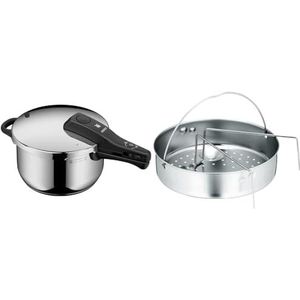 WMF Perfect snelkookpan, inductie, 4,5 l, stoomkookpan, groot kooksignaal, 2 kookstanden & WMF Accessoires snelkookpan inzetset 2-delig inzetstuk Ø 22 cm geperforeerd inzetstuk insert, 20 x 5 x 1 cm