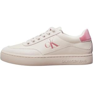 Calvin Klein Classic Leather Cupsole Sneakers voor dames, Beige Eierschaal Stoffige Roos, 36.5 EU