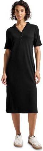 Street One Dames Polo-jurk met geribde structuur in Zwart, in size: 34