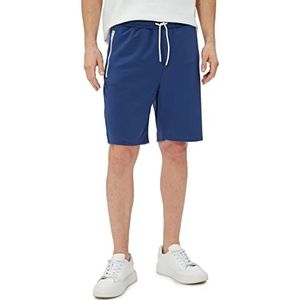 Koton Bermuda voor heren, slogan bedrukt met trekkoord en rits, met zakken, gedetailleerde slim fit shorts, marineblauw (715), XS
