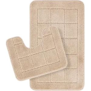 Surya Badmatsets 2-delig wasbaar, antislip badmatten - badkameraccessoires set inclusief onderhoudsarm, absorberend badmat voor bad, douche en coördinerende voetstukmat voor toilet - beige