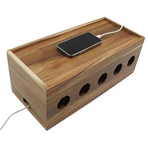 Insun Kabelbehuizing van acaciahout, opbergdozen voor kabels met deksel, houdt kabels netjes voor thuis en kantoor, 40 x 18 x 15 cm