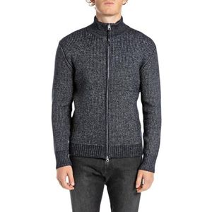Replay Gebreid herenvest regular fit met ritssluiting, 067 Night Blue, XXL