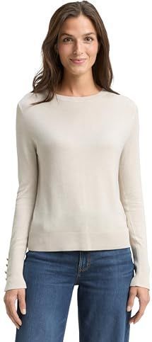 Tom Tailor - Trui - Zandkleur - Met Ronde Hals en Knoop-details