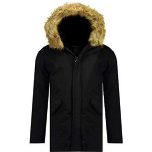 Geographical Norway Bagway Heren Parka, lang, warm, herfst, winter, waterdicht, waterafstotend, bontjas, outdoor, winddichte jas, heren (zwart L), Zwart, L