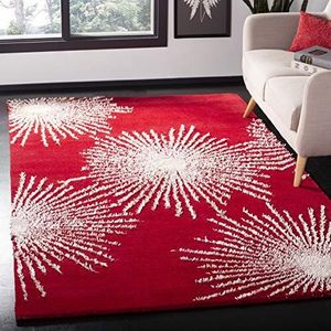 Safavieh Soho Collection SOH712M tapijt, uit Nieuw-Zeeland, handgemaakt, donkerblauw/ivoor modern 5' x 8' rood/ivoorkleurig.