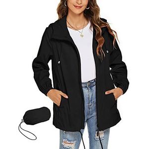 Rapbin Regenjas, vrouwen waterdichte lichtgewicht regenjas windjack opvouwbare regenjassen met capuchon, buiten hardloop jack, L