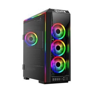 GAMDIAS E-ATX Mid-Tower Gaming PC-behuizing met 3 x 120 mm ARGB-ventilatoren, zijpaneel van gehard glas, klapdeur, PSU-lijkwade, ATX-ondersteuning, desktopcomputerbehuizing voor RGB-builds TALOS P1A