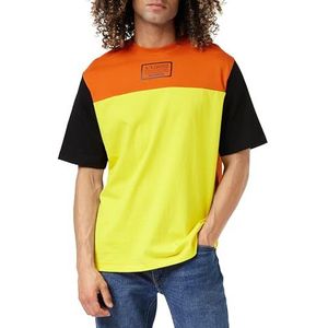 Armani Exchange Oversized Heavy Jersey Logo Colorblock Jumper Polo Sweater voor heren, geel/oranje/zwart, XXL