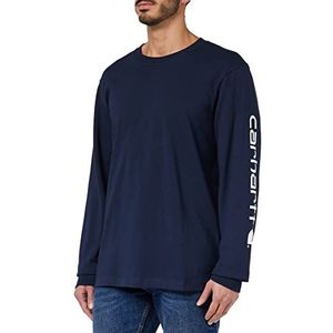 Carhartt Heavyweight T-shirt met lange mouwen en grafisch logo voor heren, relaxte pasvorm, marineblauw, XL