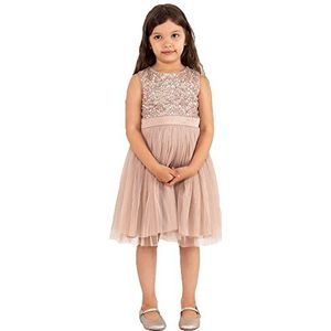 Maya Deluxe Midi-jurk voor meisjes, pailletten, feestjurk, tutu, bruidsmeisjes, bruiloft, met ceintuur, Taupe Blush, 9-10 jaar