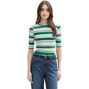 TOM TAILOR Denim T-shirt voor dames, 37160 - Green Mint Stripe, XS
