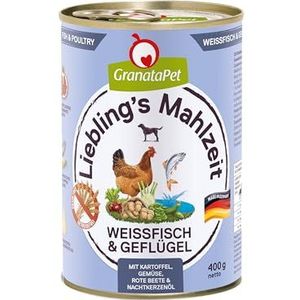 GranataPet Liebling's Mahlzeit witte vis en gevogelte, natte hondenvoer, voedsel voor volwassen honden zonder granen zonder toegevoegde suikers, compleet voer 6 x 800 g