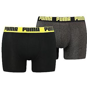 PUMA Boxershorts voor heren, verpakking van 2 stuks, donkergrijs/geel blaze, S
