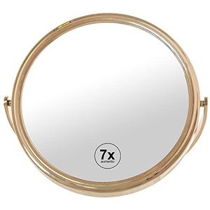 DRW Ronde spiegel met handvat om op te hangen of tafel, 7-voudig, metaal, goudkleurig, 17 x 12 x 20 cm
