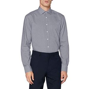 Seidensticker Heren business overhemd - strijkvrij overhemd met rechte snit - regular fit - lange mouwen - Kent-kraag - geruit - borstzak - 100% katoen, blauw (donkerblauw 19), 38