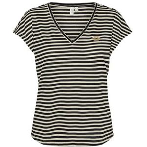 VERO MODA Dames Vmmiva S/S V-hals JRS Btq T-shirt, Zwart/Stripes:birch W. Gold Mouth, XL