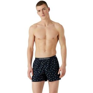Emporio Armani Yarn Dyed Woven Pajama Boxer Shorts voor heren, Marine/Rope Eagles, XL