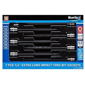 Blue Spot Tools 7 PCE 1/4"" Extra lange Impact Torx Bit Sockets (T10-T40)