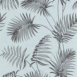 Lutèce Behang palm folie | zilver | vinyl op vlies | 11190909 | slaapkamer, woonkamer, hal, woonkamer, meerkleurig