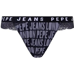 Pepe Jeans Dames Allover Logo String Bikini Stijl Ondergoed, Zwart, S, Zwart, S