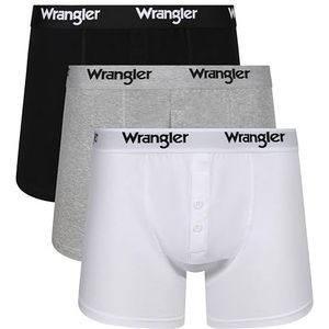 WRANGLER Boxershorts met knopen voor heren in zwart/wit/grijs, zacht aanvoelende, biologisch katoenen boxershorts met elastische tailleband | Comfortabel en ademend ondergoed - Multipack van 3,