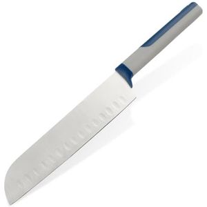 Tasty Santoku Mes 18 cm, Roestvrij Staal Scherp Blade, Duurzaam Keukenmes met Ergonomisch Soft-Touch Handvat (Kleur: Blauw, Grijs, Zilver)