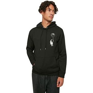 Trendyol Men's Black Male Regular Fit lange mouwen bedrukte hoodie, S