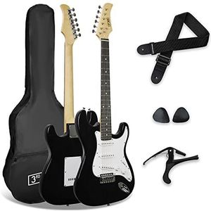 3rd Avenue XF 4/4 formaat elektrische gitaar, beginnerspakket met tas, gitaarband, plectrums en capo - zwart