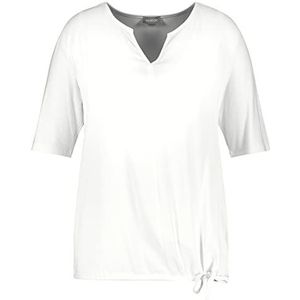 Samoon Dames shirt met halve mouwen en trekkoord, shirt met korte mouwen, ronde hals, effen kleur, grote maten, gebroken wit, 46
