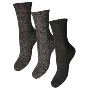 ONLY Pcsebby Glitter Long 3-pack Socks Noos, Zwart/verpakking: 3-pack zwart/zwart goud/zwart zilver, Eén Maat