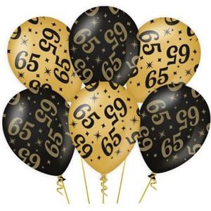 PD-Party - Verjaardagsballonnen - Ballonnen voor 65e verjaardag - Verjaardagsdecoratie - Jubileumdecoratie - Zwart Goud Decoratie - Feestdecoratie - 65e Verjaardag Jongen & Meisje - 30x30 cm - 6 stuks