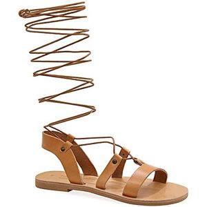Beige 40 Emmanuela knie-hoge lederen sandalen in oude Griekse stijl, handgemaakte platte gladiator sandalen met open tenen, hoge kwaliteit zomer schoenen voor het vastbinden voor vrouwen