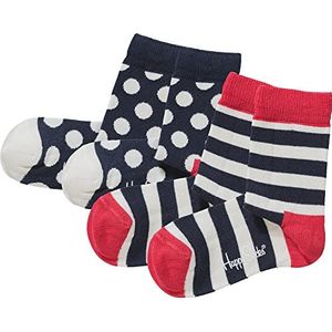Happy Socks Stripe & Dot, Kleurrijke en Leuke, Sokken voor kinderen, Blauw-Rood-Wit 2 paar (7-9Y)