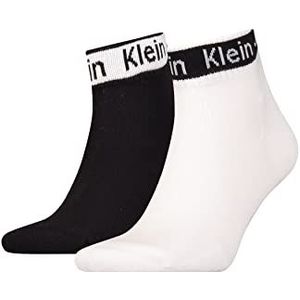 Calvin Klein Heren Logo Ribbon Quarter Socks, Wit/Zwart, One Size, wit/zwart, Eén maat