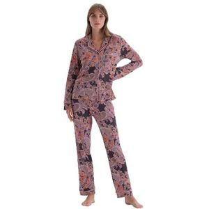 Dagi Damesshirt met lange mouwen en patroon, pyjamaset, pyjamaset, Meerkleurig, M