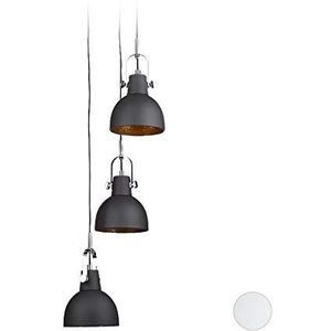 Relaxdays hanglamp Industrial, 3 spots hanglamp, 155 cm in hoogte verstelbaar, metalen kap Ø 17 cm, zwart-goud