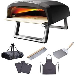 MasterPro Pizza oven, pizzaoven, draagbare gasoven voor snel koken tot 500 °C, pizza klaar in 60 seconden, inclusief schort, pannenlappen, snijder en schep