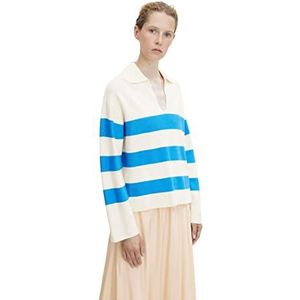 TOM TAILOR Dames Pullover met polokraag 1032599, 30190 - Blue Large Knit Stripe, XXS