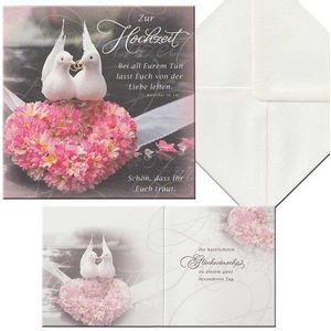 Perleberg - Unieke bruiloftskaart met duivenmotief en felicitaties - prachtige wenskaart 15 x 15 cm - kaart met envelop - hoogwaardige en bijzondere bruiloftskaarten
