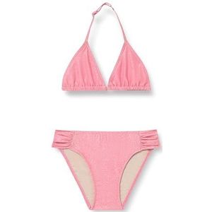 Tweedelig badpak voor meisjes, effen, glanzende stof, Roze, 10 Jaar