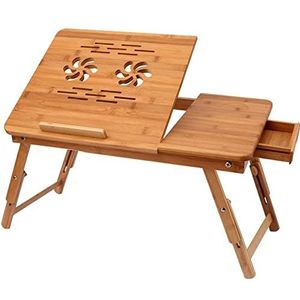 Himimi Bamboe laptoptafel, notebooktafel, inklapbare laptoptafel met lade, in hoogte verstelbaar, opvouwbare bedtafel voor lezen of ontbijt, tekentafel en eettafel voor bed 55 x (22,8-31) x 35 cm