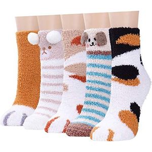 Pluche Slipper Sokken Dames - Kleurrijke Warm Fuzzy, Multicolor B, one size