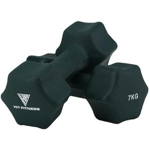 Hit Fitness Unisex volwassenen neopreen studio dumbbells | 7 kg paar, donkergroen, 7,0 kg
