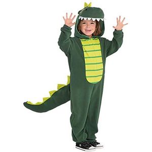 Amscan 9902084 - Kinderjumpsuit met rits, dinosaurus met capuchon en staart, carnavalskostuum, leeftijd: 6-8 jaar