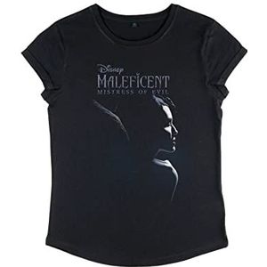 Disney Dames Maleficent: Mistress of Evil-Logo Lockup Organic Roll Sleeve T-Shirt, Zwart, L, zwart, L